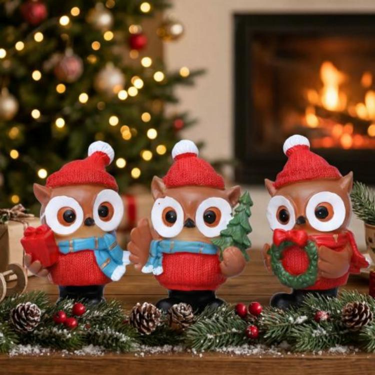 Vánoční Sova Třídílný Ornament