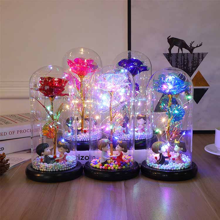 LED 24K skleněná růže